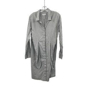 Calvin Klein Striped Shirt Dress Button Up Gray/White Size 14 Belted